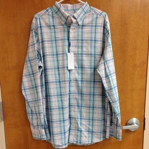 Southern Tide Men's Plaid Button Down Long Sleeve Shirt Blue and Pink